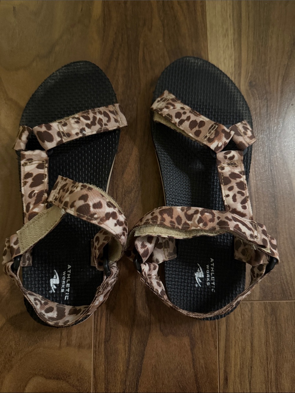 Athletic Works Leopard Strap Sandals - Black and Brown